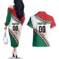 Custom Baseball Mexico Couples Matching Off The Shoulder Long Sleeve Dress and Hawaiian Shirt Come On Mexican Team