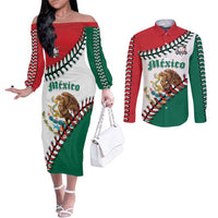 Custom Baseball Mexico Couples Matching Off The Shoulder Long Sleeve Dress and Long Sleeve Button Shirt Come On Mexican Team