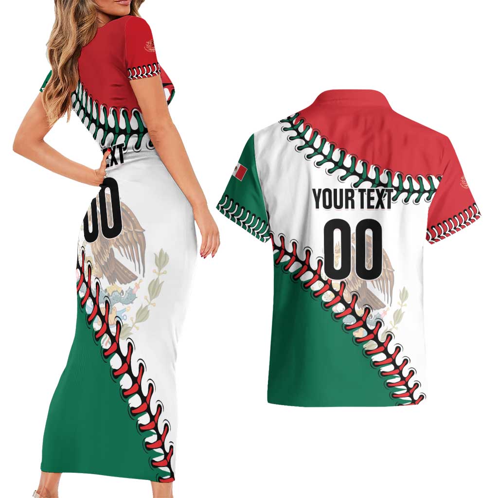 Custom Baseball Mexico Couples Matching Short Sleeve Bodycon Dress and Hawaiian Shirt Come On Mexican Team