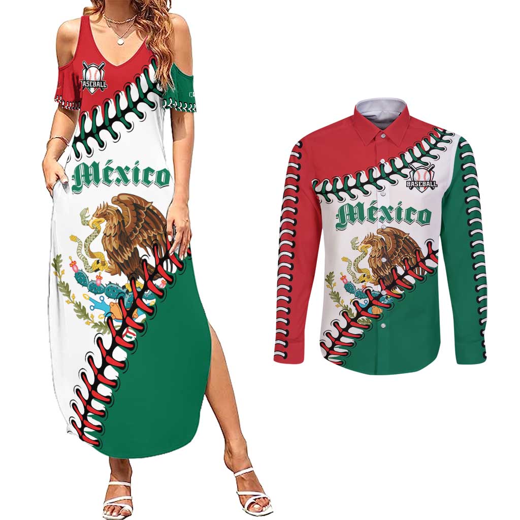 Custom Baseball Mexico Couples Matching Summer Maxi Dress and Long Sleeve Button Shirt Come On Mexican Team