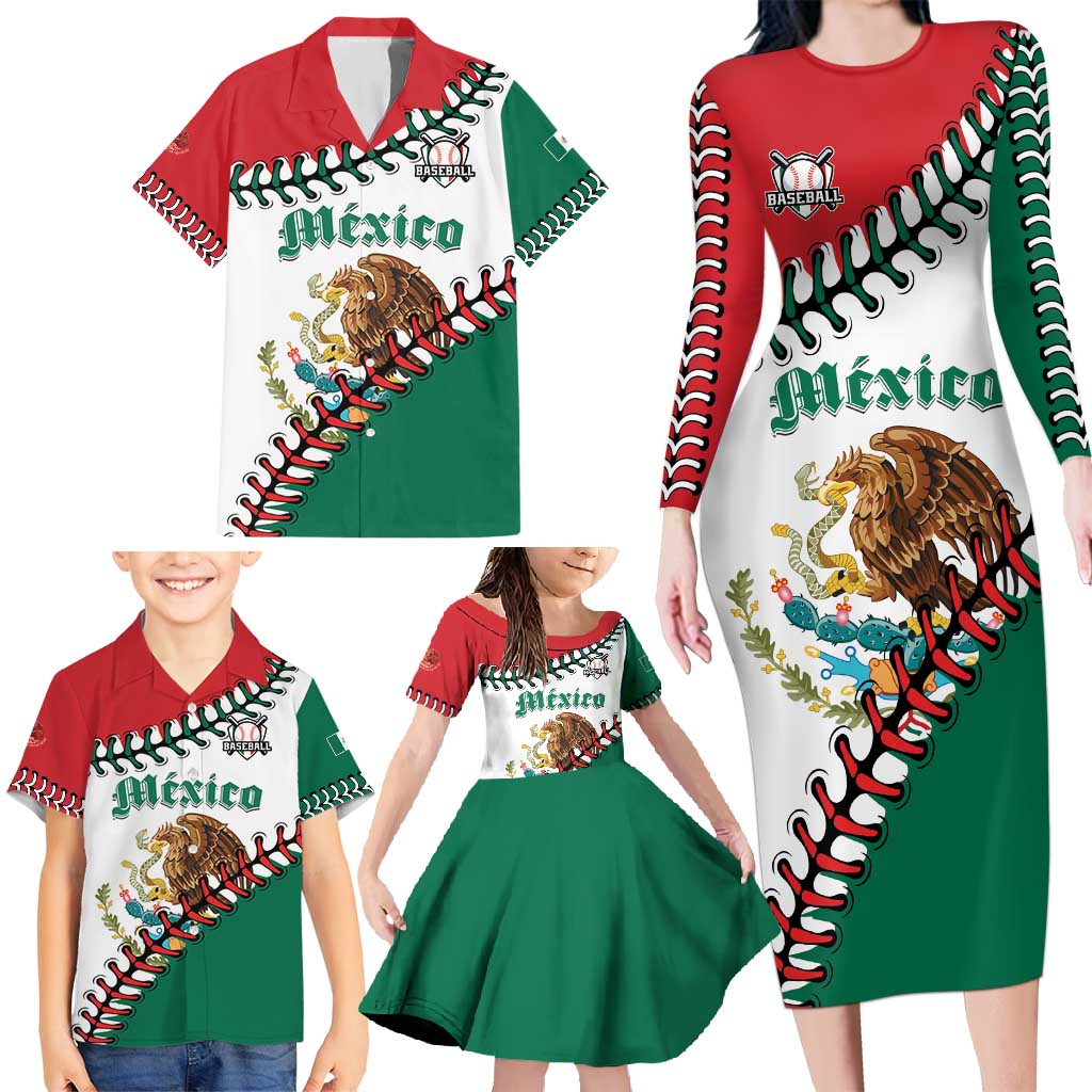 Custom Baseball Mexico Family Matching Long Sleeve Bodycon Dress and Hawaiian Shirt Come On Mexican Team