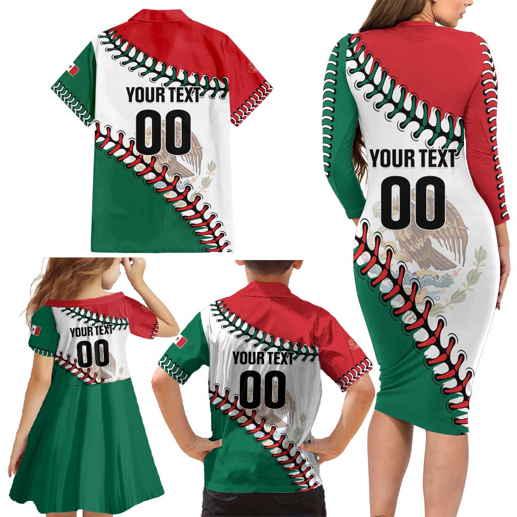 Custom Baseball Mexico Family Matching Long Sleeve Bodycon Dress and Hawaiian Shirt Come On Mexican Team