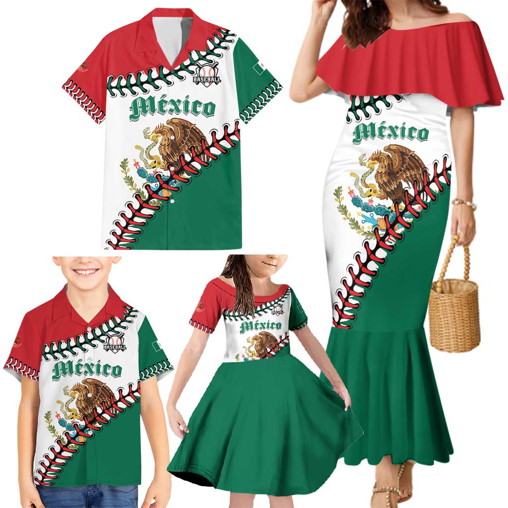 Custom Baseball Mexico Family Matching Mermaid Dress and Hawaiian Shirt Come On Mexican Team