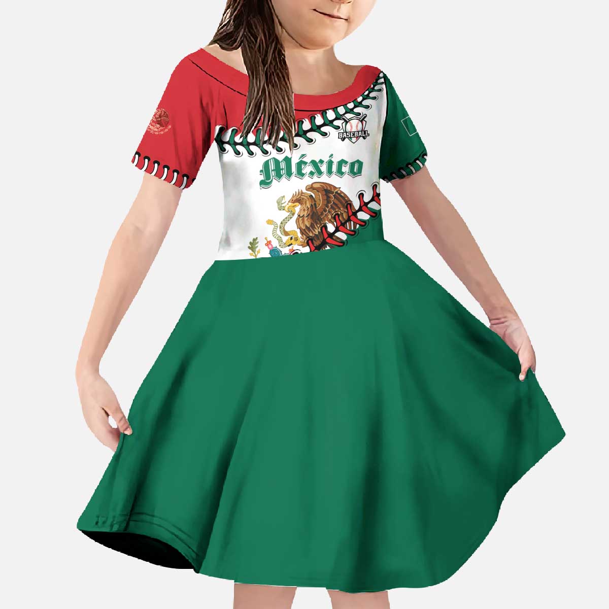 Custom Baseball Mexico Family Matching Off The Shoulder Long Sleeve Dress and Hawaiian Shirt Come On Mexican Team