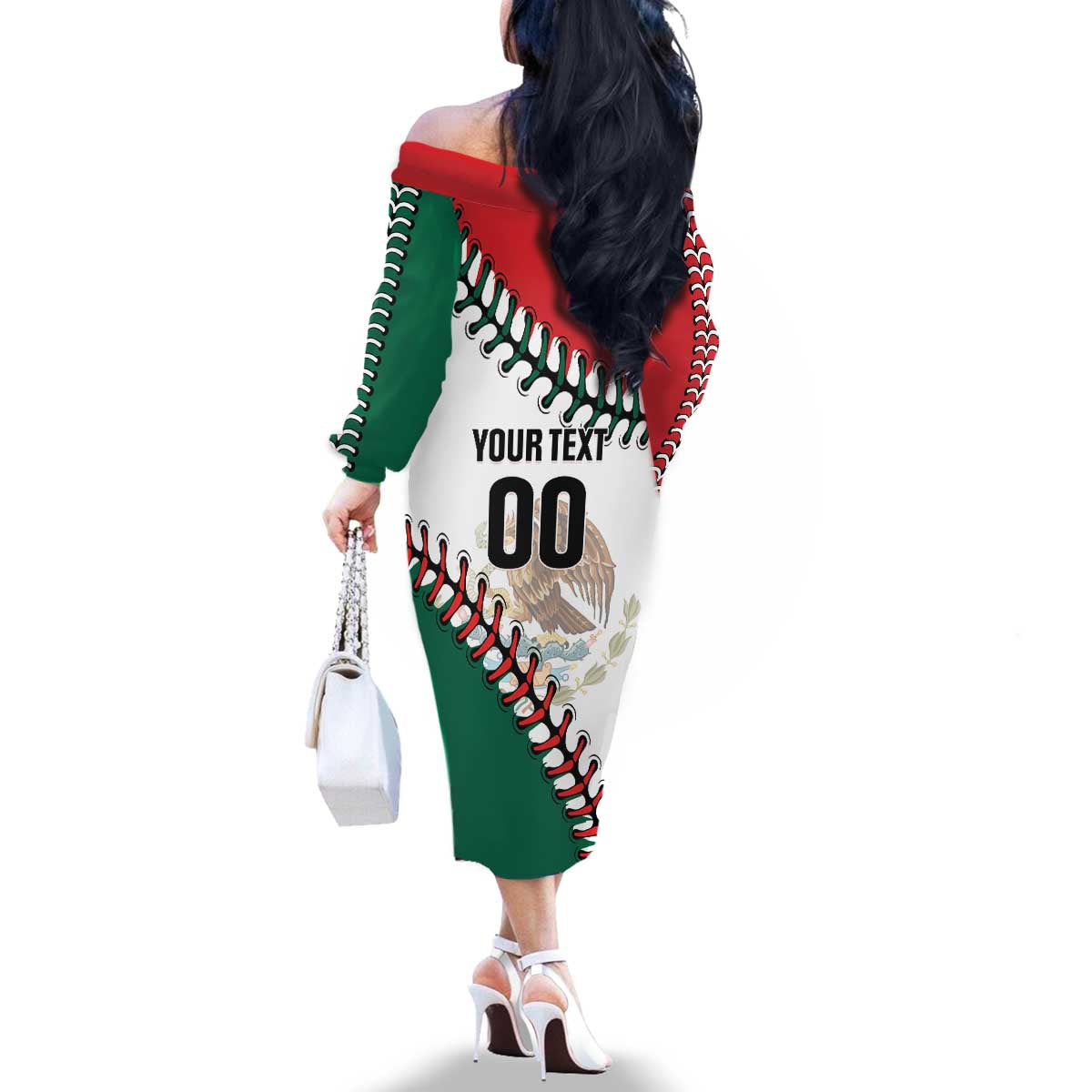 Custom Baseball Mexico Family Matching Off The Shoulder Long Sleeve Dress and Hawaiian Shirt Come On Mexican Team