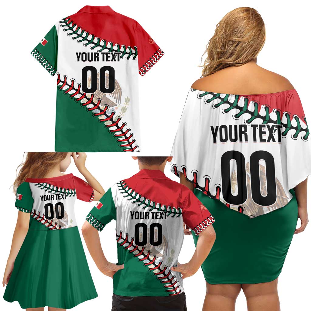 Custom Baseball Mexico Family Matching Off Shoulder Short Dress and Hawaiian Shirt Come On Mexican Team