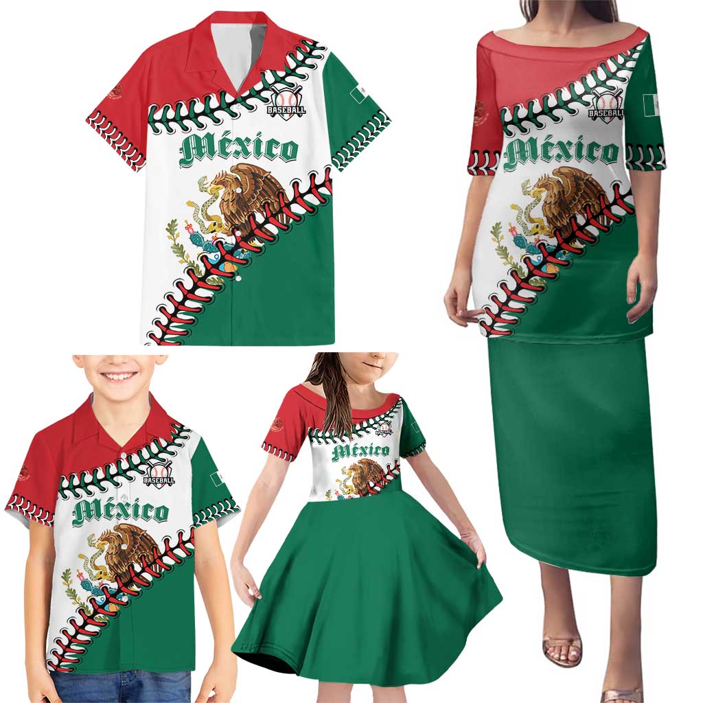 Custom Baseball Mexico Family Matching Puletasi and Hawaiian Shirt Come On Mexican Team