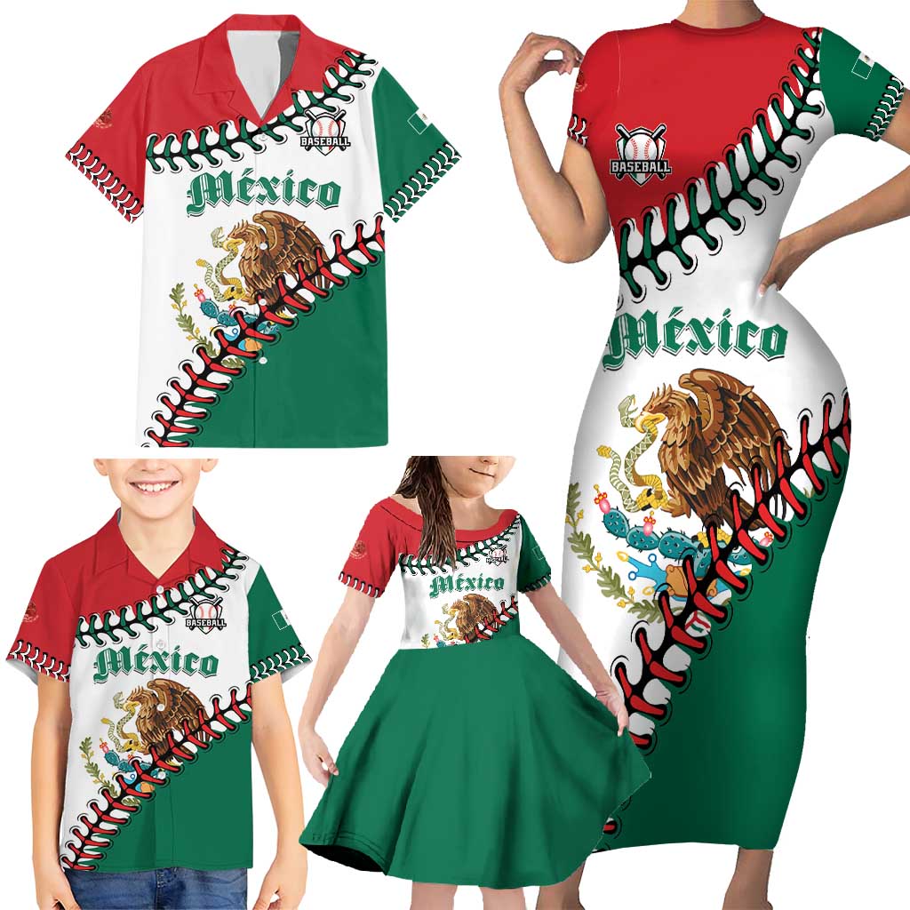 Custom Baseball Mexico Family Matching Short Sleeve Bodycon Dress and Hawaiian Shirt Come On Mexican Team
