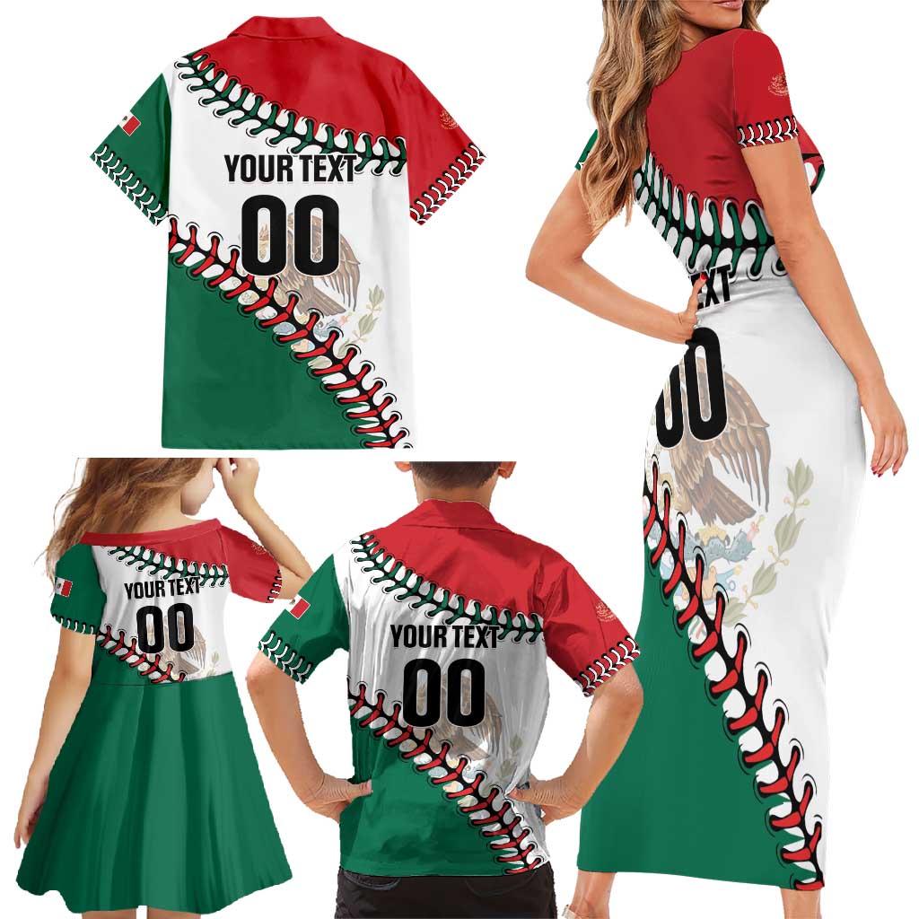 Custom Baseball Mexico Family Matching Short Sleeve Bodycon Dress and Hawaiian Shirt Come On Mexican Team