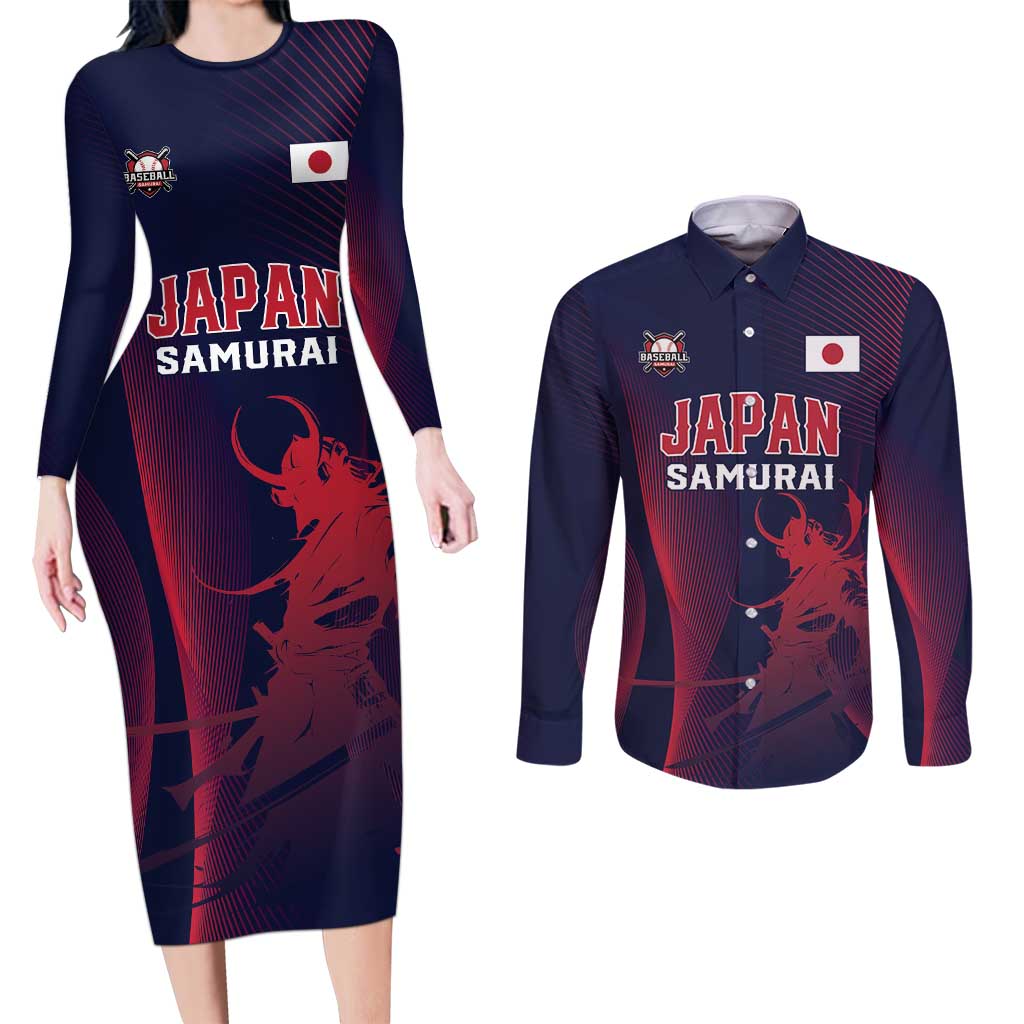 Custom Baseball Japan Couples Matching Long Sleeve Bodycon Dress and Long Sleeve Button Shirt Japan Samurai Go Champions