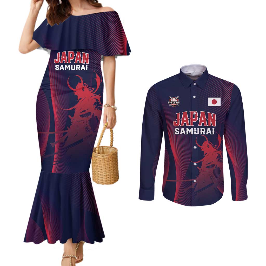 Custom Baseball Japan Couples Matching Mermaid Dress and Long Sleeve Button Shirt Japan Samurai Go Champions