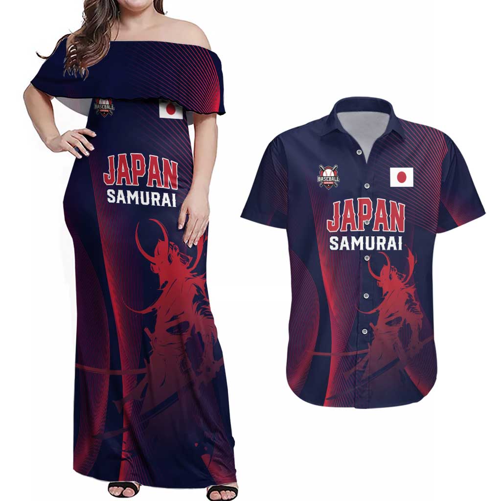Custom Baseball Japan Couples Matching Off Shoulder Maxi Dress and Hawaiian Shirt Japan Samurai Go Champions