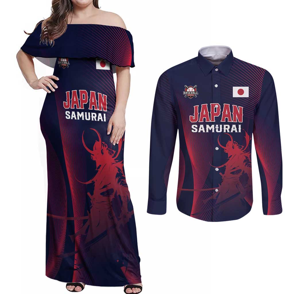 Custom Baseball Japan Couples Matching Off Shoulder Maxi Dress and Long Sleeve Button Shirt Japan Samurai Go Champions
