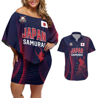 Custom Baseball Japan Couples Matching Off Shoulder Short Dress and Hawaiian Shirt Japan Samurai Go Champions