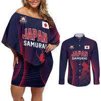 Custom Baseball Japan Couples Matching Off Shoulder Short Dress and Long Sleeve Button Shirt Japan Samurai Go Champions