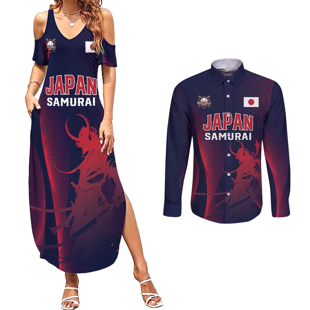 Custom Baseball Japan Couples Matching Summer Maxi Dress and Long Sleeve Button Shirt Japan Samurai Go Champions
