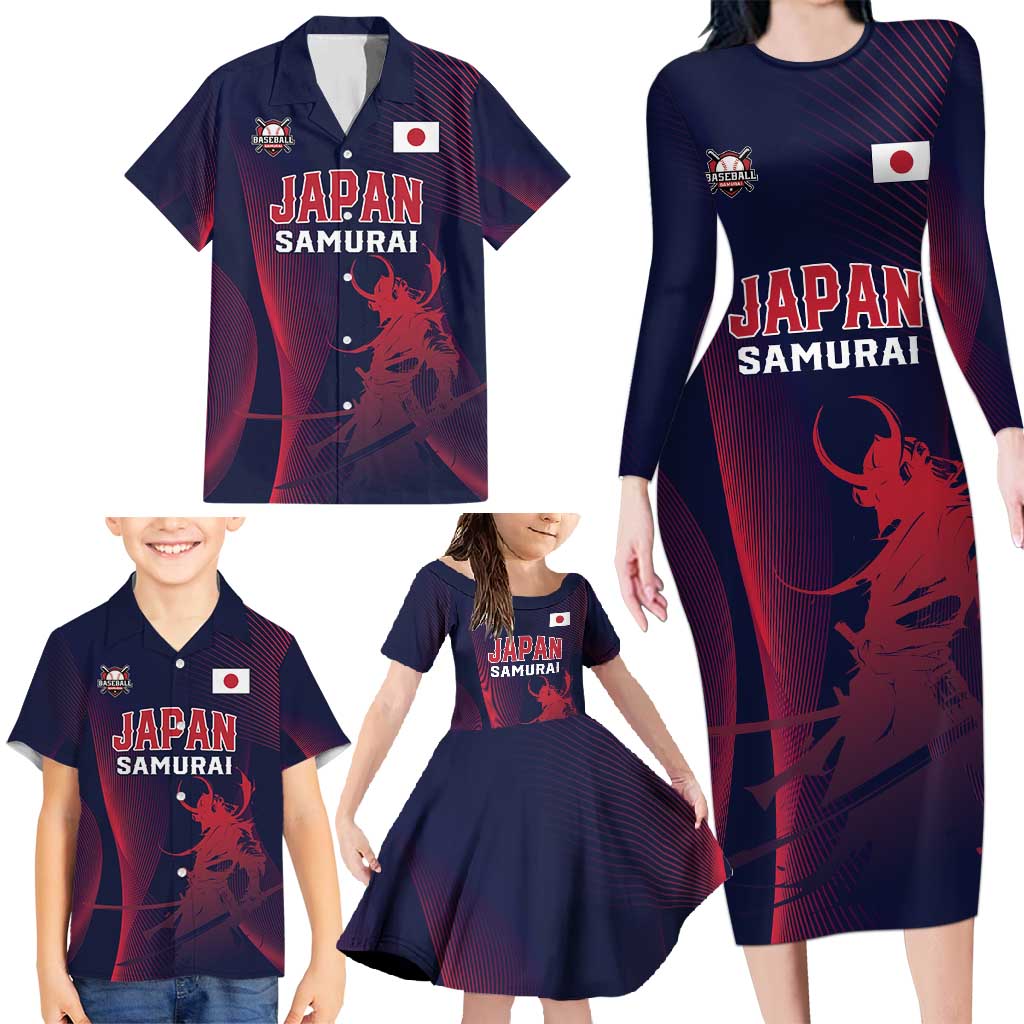 Custom Baseball Japan Family Matching Long Sleeve Bodycon Dress and Hawaiian Shirt Japan Samurai Go Champions