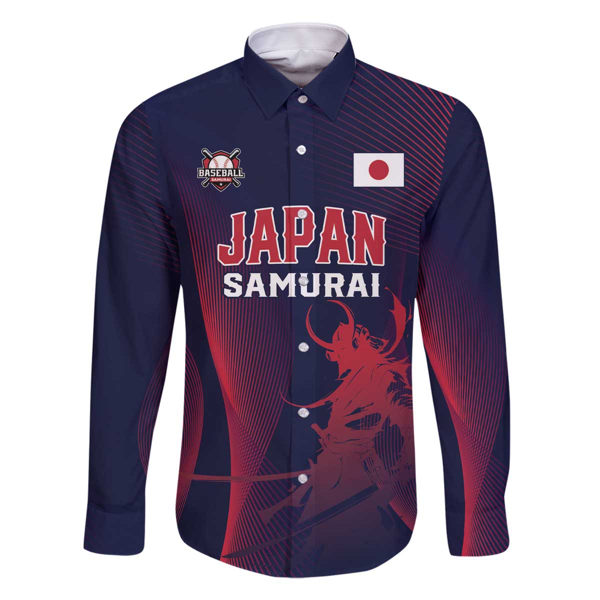 Custom Baseball Japan Family Matching Off The Shoulder Long Sleeve Dress and Hawaiian Shirt Japan Samurai Go Champions