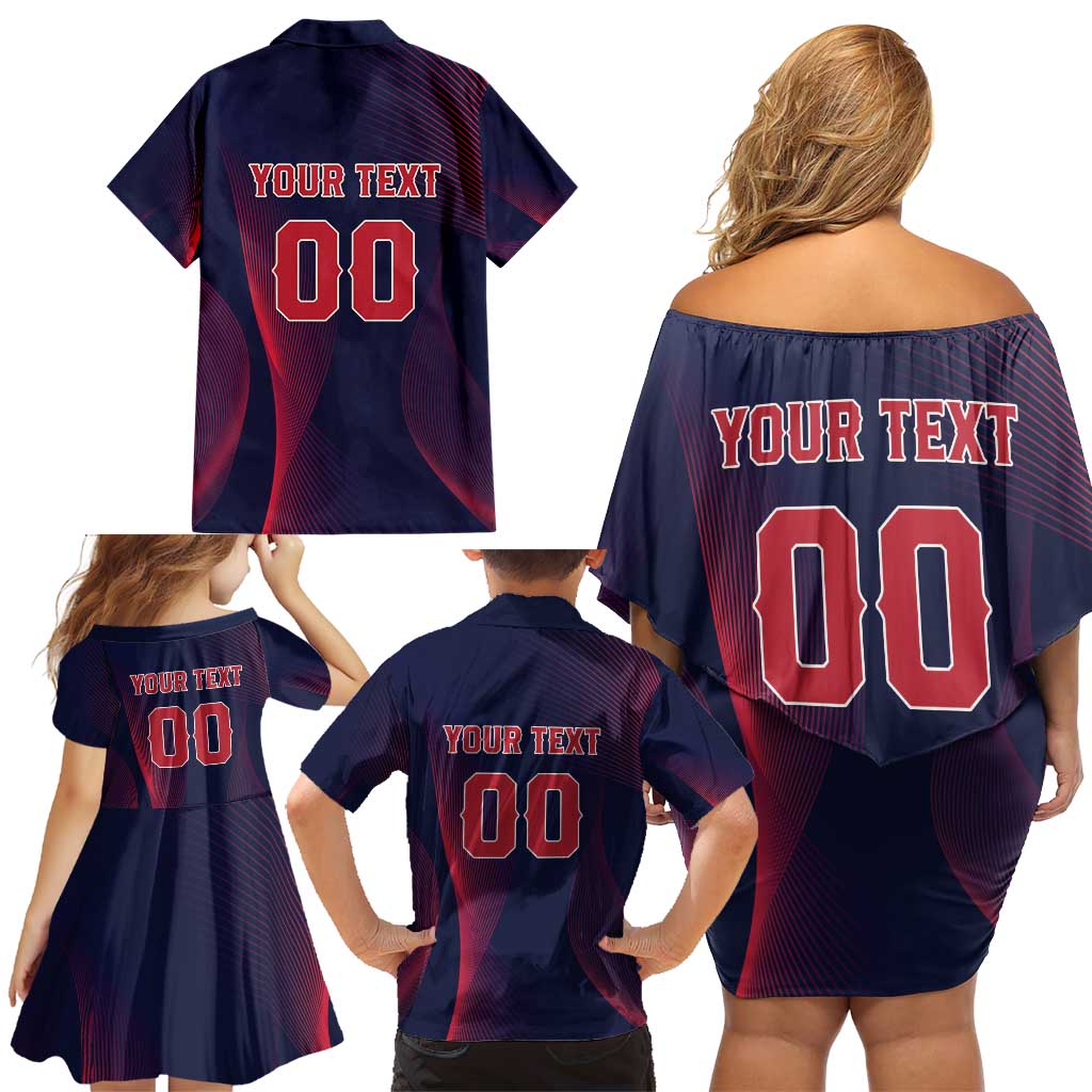 Custom Baseball Japan Family Matching Off Shoulder Short Dress and Hawaiian Shirt Japan Samurai Go Champions