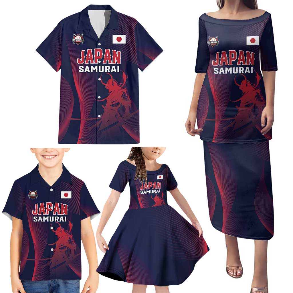 Custom Baseball Japan Family Matching Puletasi and Hawaiian Shirt Japan Samurai Go Champions