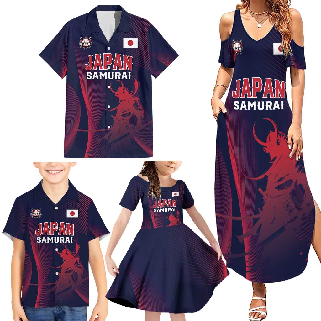 Custom Baseball Japan Family Matching Summer Maxi Dress and Hawaiian Shirt Japan Samurai Go Champions