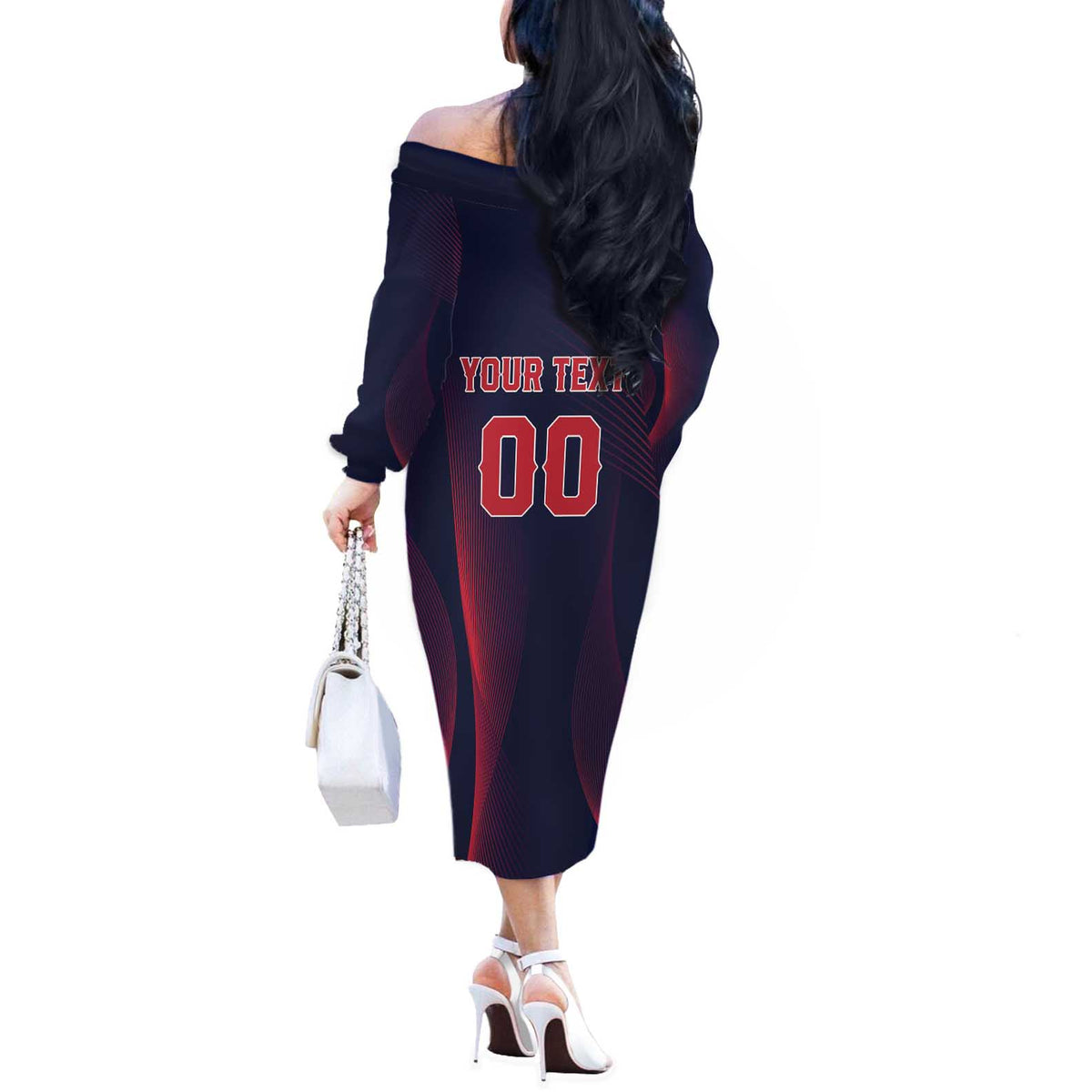 Custom Baseball Japan Off The Shoulder Long Sleeve Dress Japan Samurai Go Champions