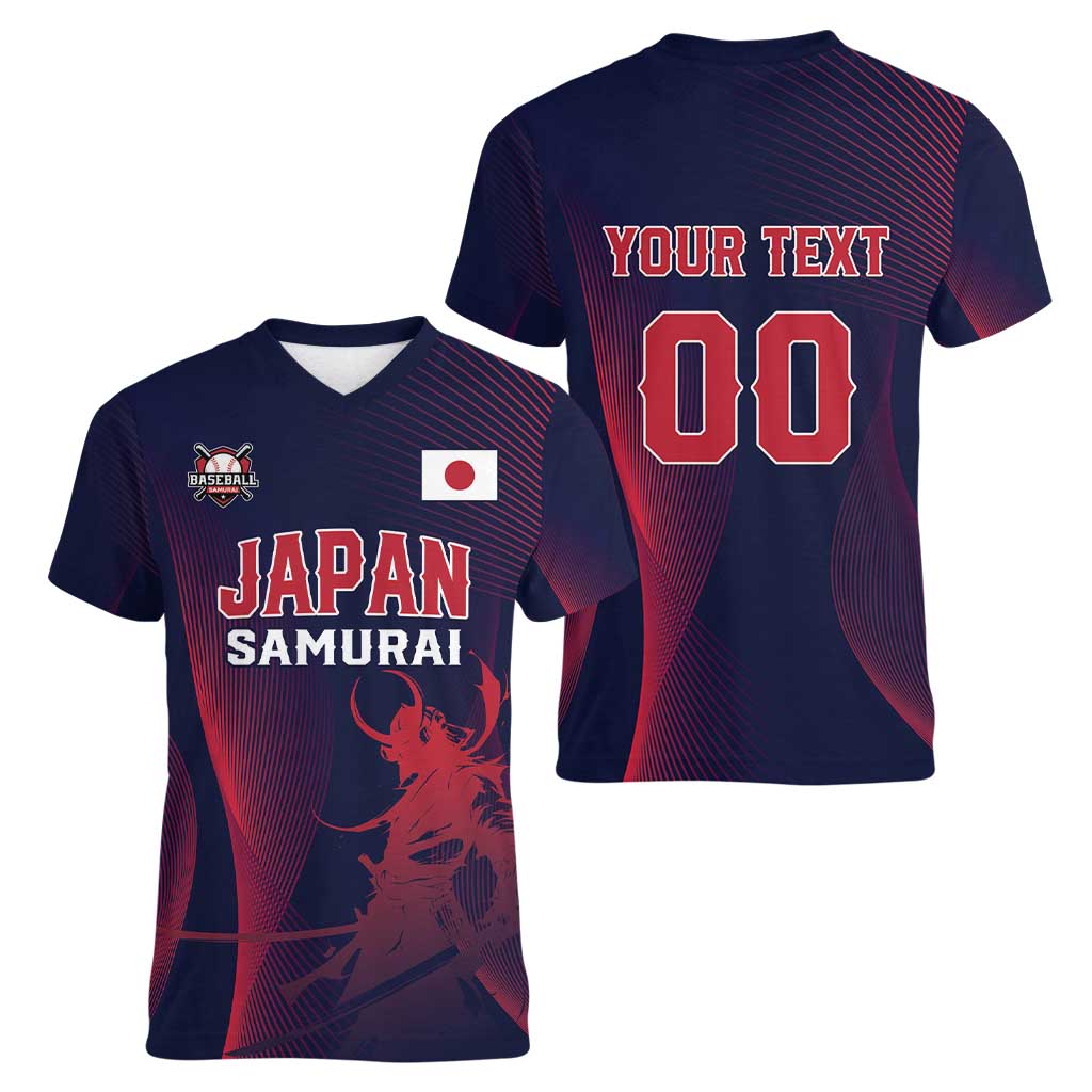 Custom Baseball Japan Women V-Neck T-Shirt Japan Samurai Go Champions