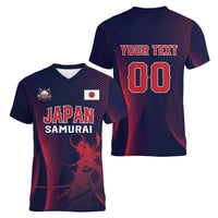 Custom Baseball Japan Women V-Neck T-Shirt Japan Samurai Go Champions