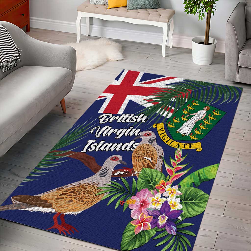 British Virgin Islands Area Rug Two Turtle Doves Tropical Flowers