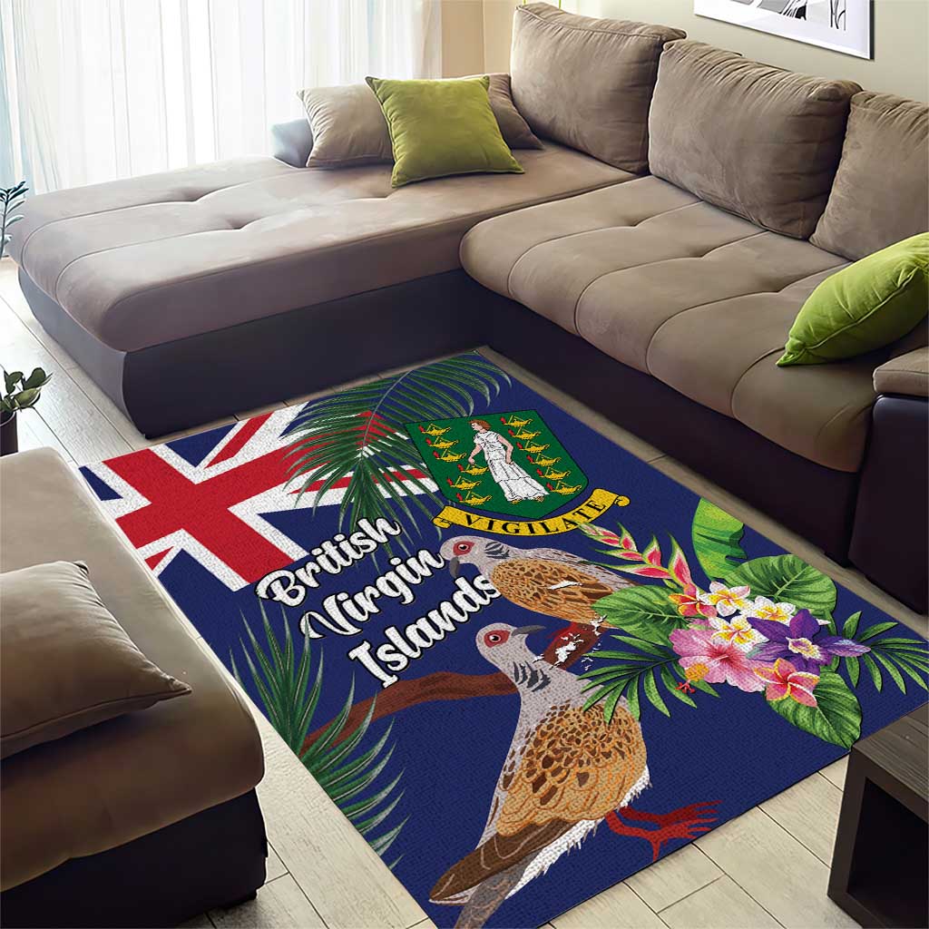 British Virgin Islands Area Rug Two Turtle Doves Tropical Flowers
