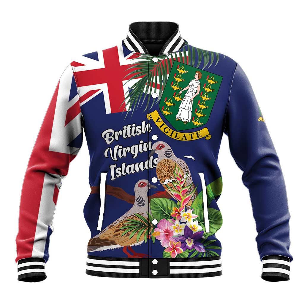 Personalised British Virgin Islands Baseball Jacket Two Turtle Doves Tropical Flowers