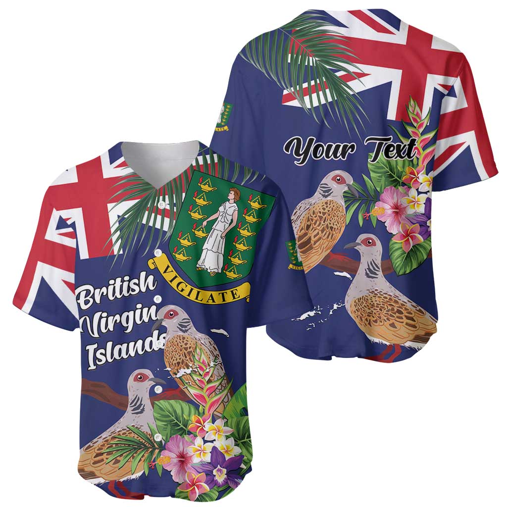 Personalised British Virgin Islands Baseball Jersey Two Turtle Doves Tropical Flowers