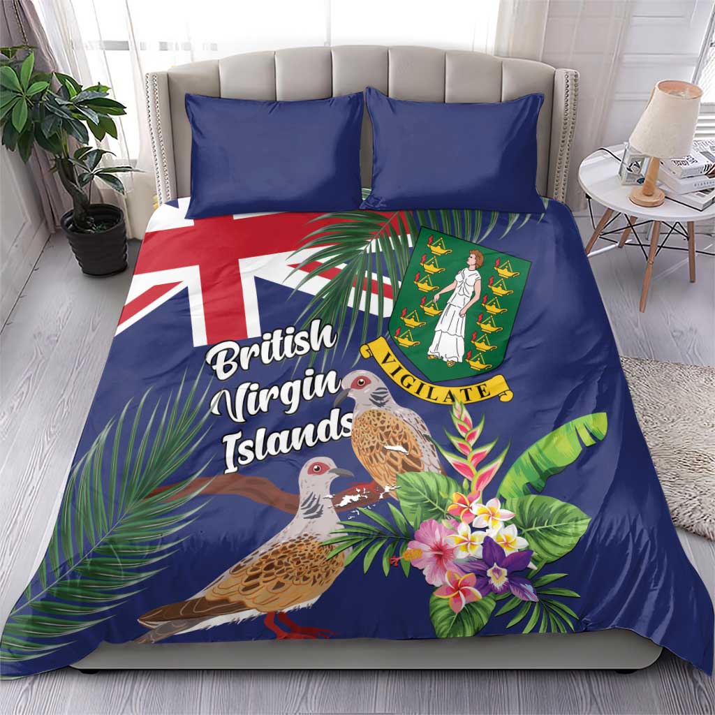 British Virgin Islands Bedding Set Two Turtle Doves Tropical Flowers