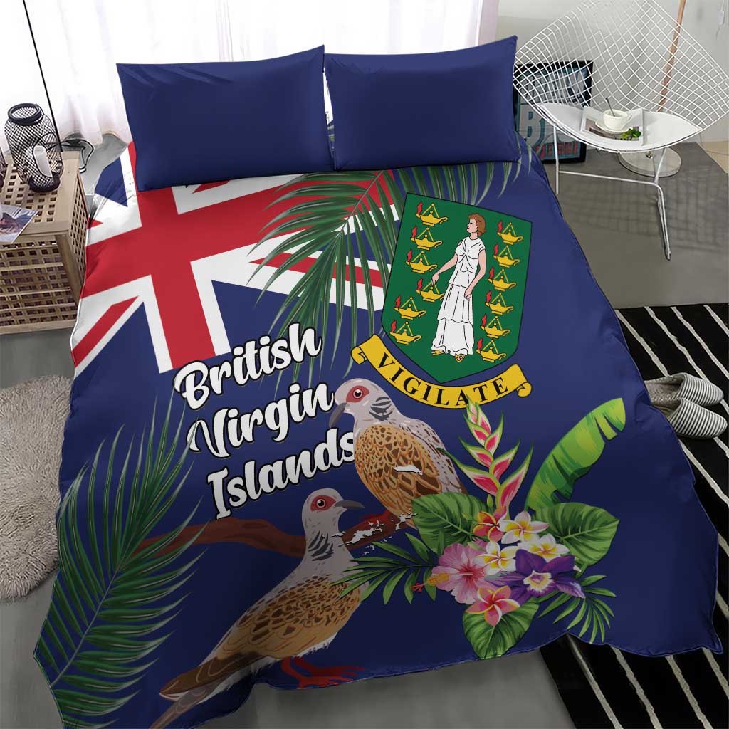 British Virgin Islands Bedding Set Two Turtle Doves Tropical Flowers