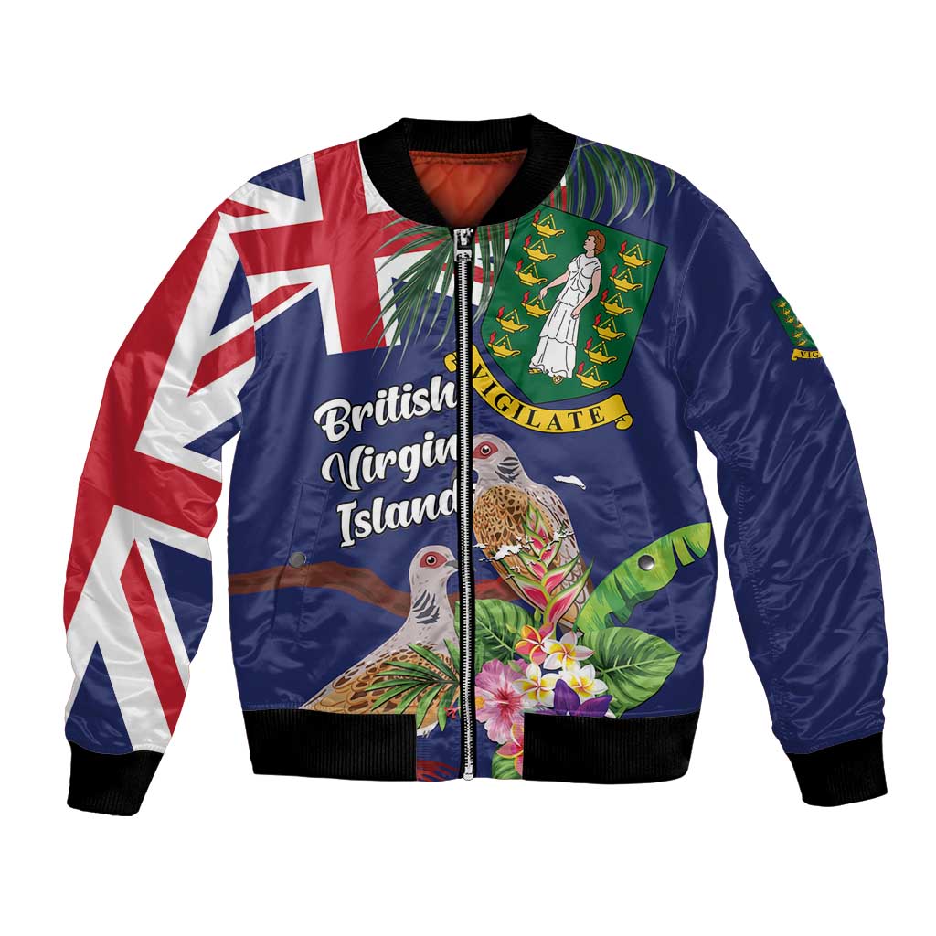 Personalised British Virgin Islands Bomber Jacket Two Turtle Doves Tropical Flowers
