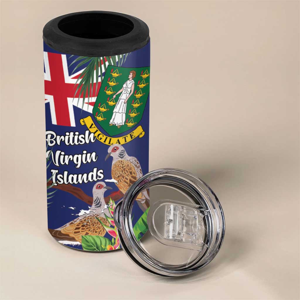 Personalised British Virgin Islands 4 in 1 Can Cooler Tumbler Two Turtle Doves Tropical Flowers