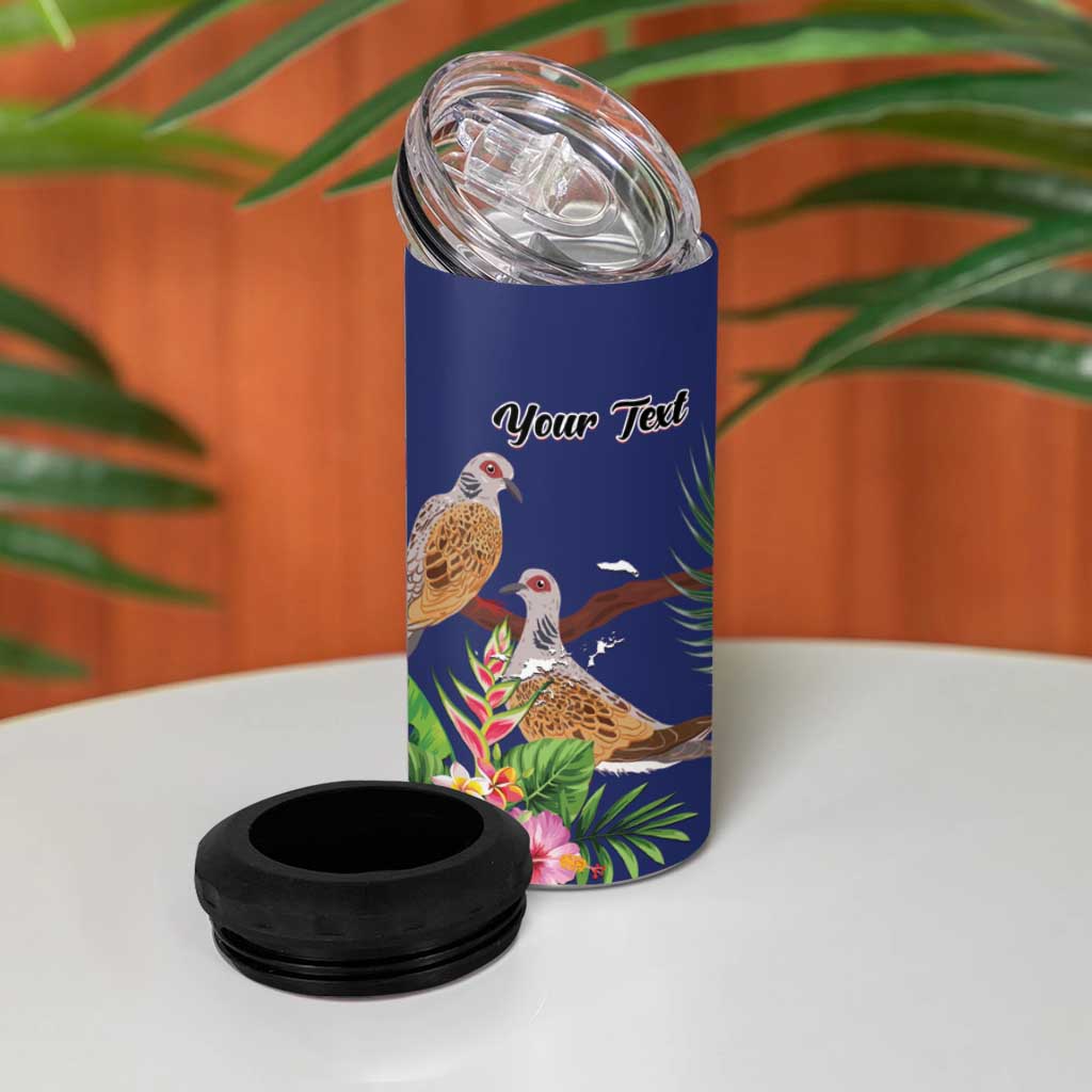 Personalised British Virgin Islands 4 in 1 Can Cooler Tumbler Two Turtle Doves Tropical Flowers