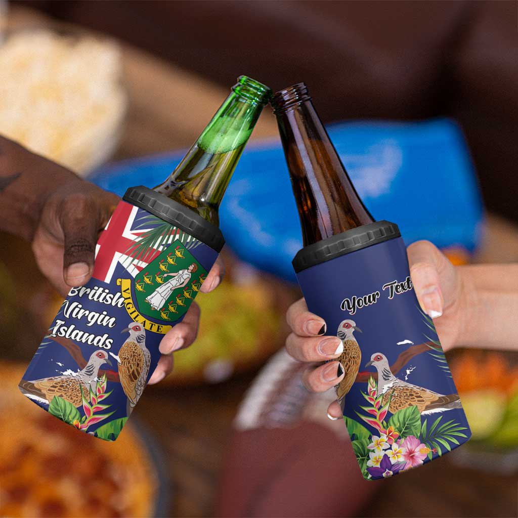 Personalised British Virgin Islands 4 in 1 Can Cooler Tumbler Two Turtle Doves Tropical Flowers