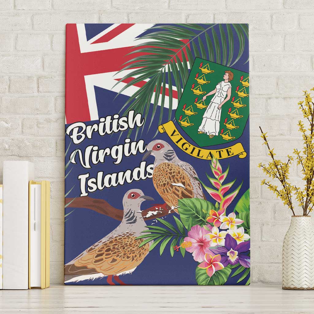 British Virgin Islands Canvas Wall Art Two Turtle Doves Tropical Flowers