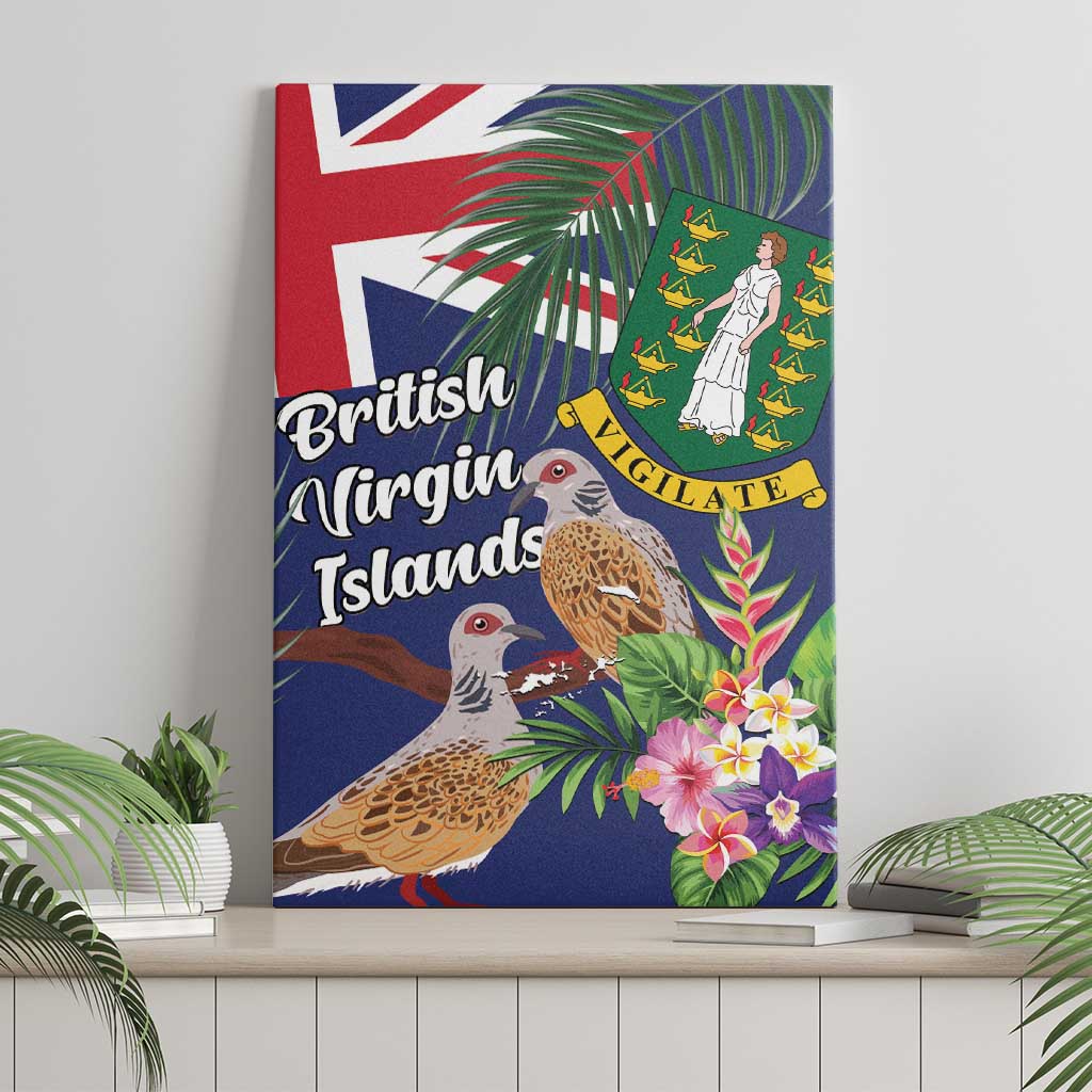 British Virgin Islands Canvas Wall Art Two Turtle Doves Tropical Flowers