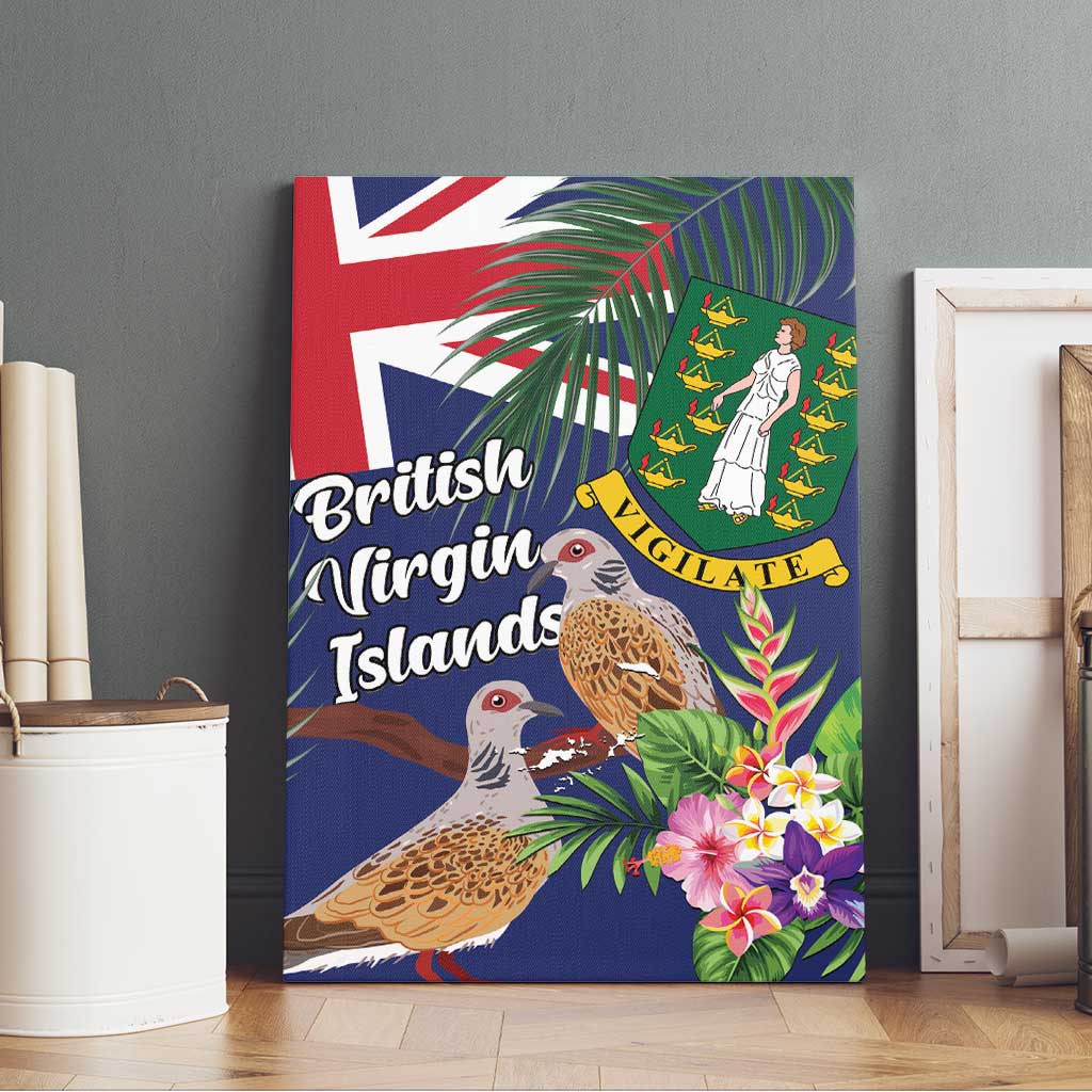 British Virgin Islands Canvas Wall Art Two Turtle Doves Tropical Flowers