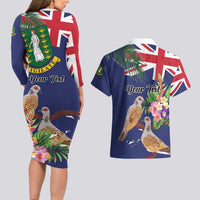 Personalised British Virgin Islands Couples Matching Long Sleeve Bodycon Dress and Hawaiian Shirt Two Turtle Doves Tropical Flowers