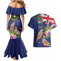 Personalised British Virgin Islands Couples Matching Mermaid Dress and Hawaiian Shirt Two Turtle Doves Tropical Flowers