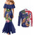 Personalised British Virgin Islands Couples Matching Mermaid Dress and Long Sleeve Button Shirt Two Turtle Doves Tropical Flowers