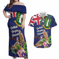 Personalised British Virgin Islands Couples Matching Off Shoulder Maxi Dress and Hawaiian Shirt Two Turtle Doves Tropical Flowers