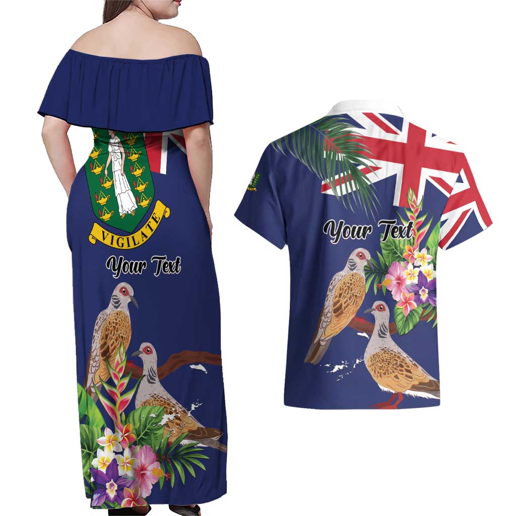 Personalised British Virgin Islands Couples Matching Off Shoulder Maxi Dress and Hawaiian Shirt Two Turtle Doves Tropical Flowers