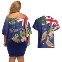 Personalised British Virgin Islands Couples Matching Off Shoulder Short Dress and Hawaiian Shirt Two Turtle Doves Tropical Flowers