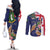 Personalised British Virgin Islands Couples Matching Off The Shoulder Long Sleeve Dress and Long Sleeve Button Shirt Two Turtle Doves Tropical Flowers