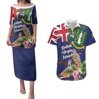 Personalised British Virgin Islands Couples Matching Puletasi and Hawaiian Shirt Two Turtle Doves Tropical Flowers