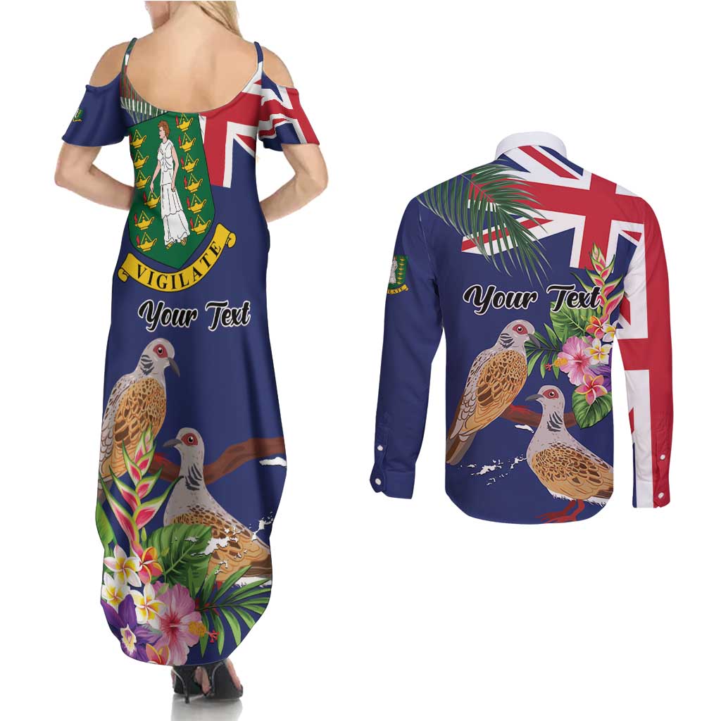 Personalised British Virgin Islands Couples Matching Summer Maxi Dress and Long Sleeve Button Shirt Two Turtle Doves Tropical Flowers